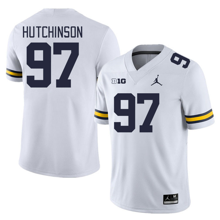 Michigan Wolverines #97 Aidan Hutchinson College Football Jerseys Stitched Sale-White